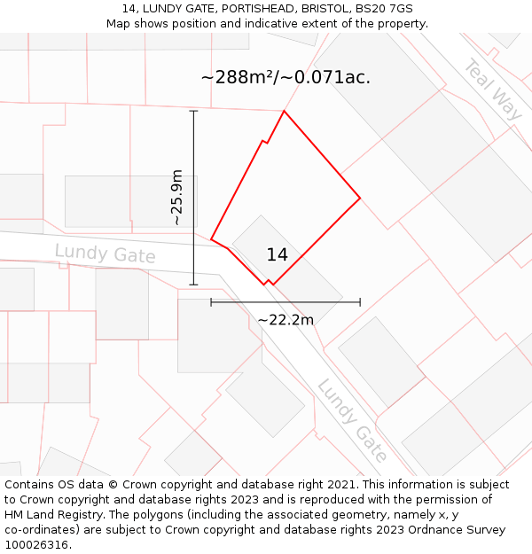 14, LUNDY GATE, PORTISHEAD, BRISTOL, BS20 7GS: Plot and title map