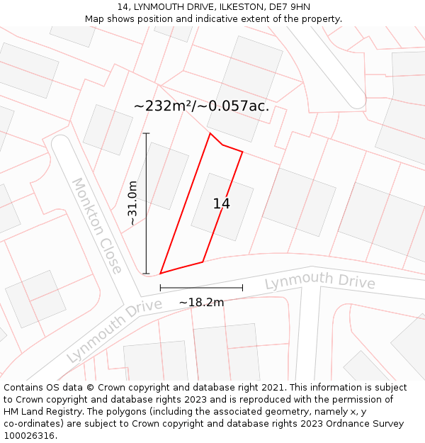 14, LYNMOUTH DRIVE, ILKESTON, DE7 9HN: Plot and title map