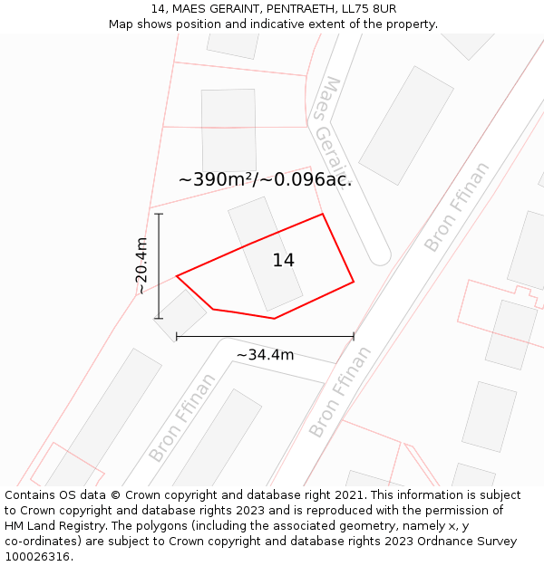 14, MAES GERAINT, PENTRAETH, LL75 8UR: Plot and title map