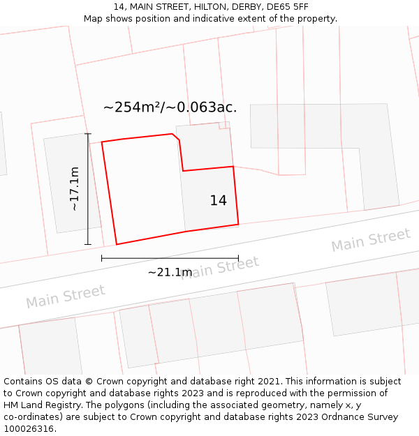 14, MAIN STREET, HILTON, DERBY, DE65 5FF: Plot and title map