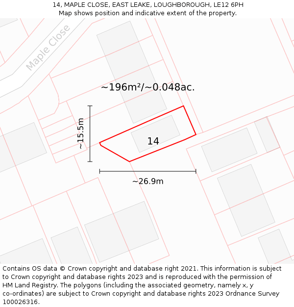 14, MAPLE CLOSE, EAST LEAKE, LOUGHBOROUGH, LE12 6PH: Plot and title map