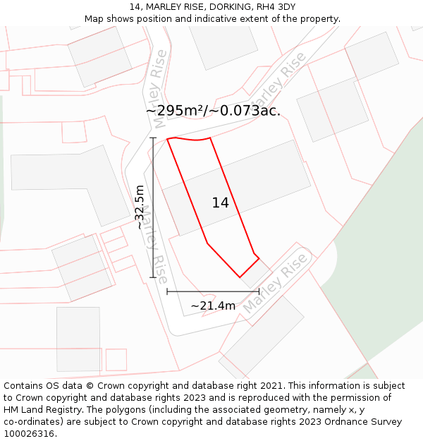 14, MARLEY RISE, DORKING, RH4 3DY: Plot and title map