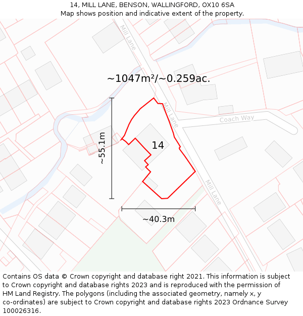 14, MILL LANE, BENSON, WALLINGFORD, OX10 6SA: Plot and title map