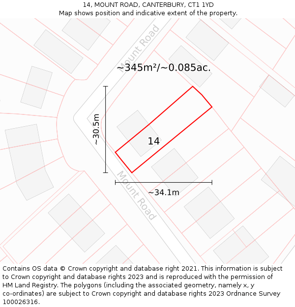 14, MOUNT ROAD, CANTERBURY, CT1 1YD: Plot and title map