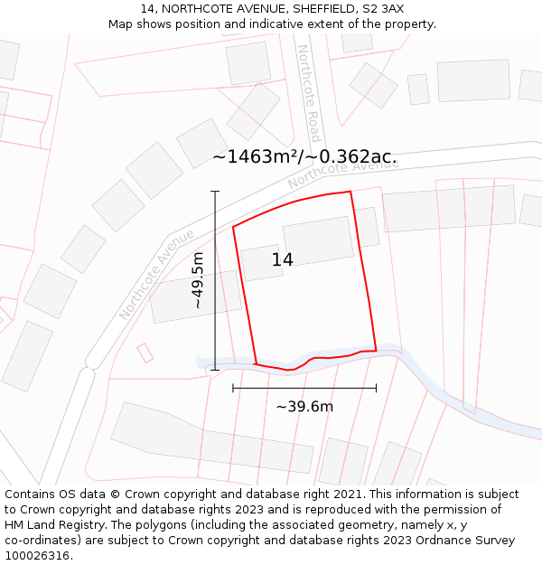 14, NORTHCOTE AVENUE, SHEFFIELD, S2 3AX: Plot and title map