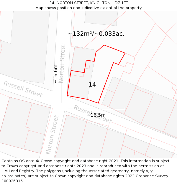 14, NORTON STREET, KNIGHTON, LD7 1ET: Plot and title map