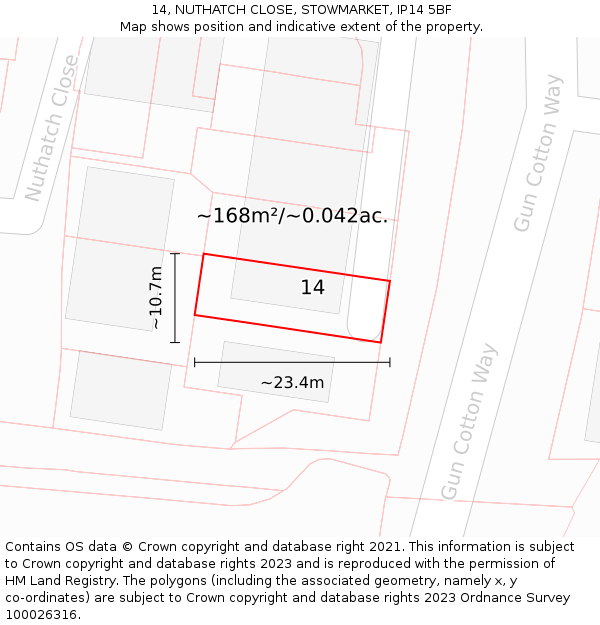 14, NUTHATCH CLOSE, STOWMARKET, IP14 5BF: Plot and title map