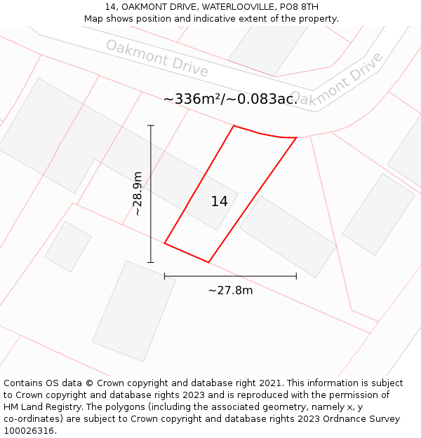 14, OAKMONT DRIVE, WATERLOOVILLE, PO8 8TH: Plot and title map