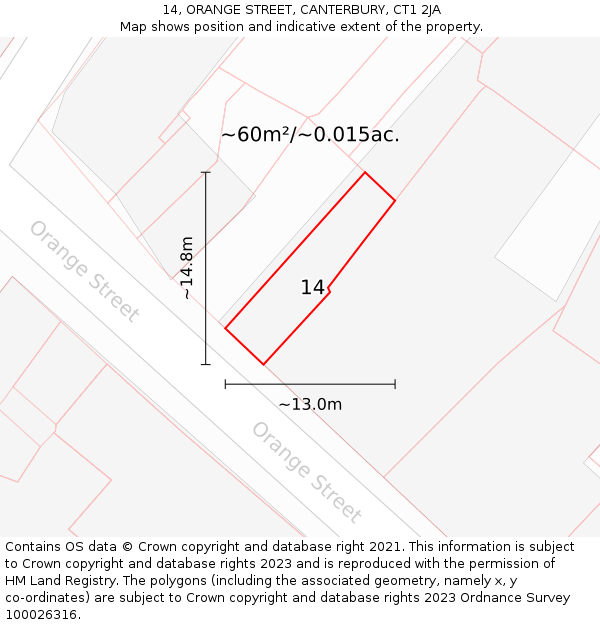 14, ORANGE STREET, CANTERBURY, CT1 2JA: Plot and title map