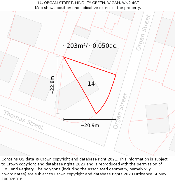14, ORGAN STREET, HINDLEY GREEN, WIGAN, WN2 4ST: Plot and title map