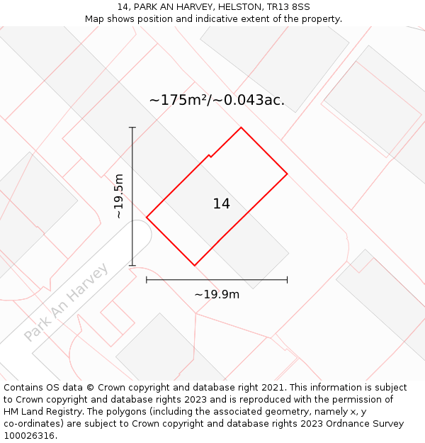 14, PARK AN HARVEY, HELSTON, TR13 8SS: Plot and title map