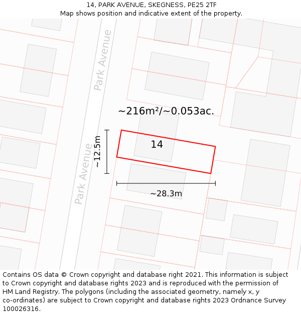 14, PARK AVENUE, SKEGNESS, PE25 2TF: Plot and title map