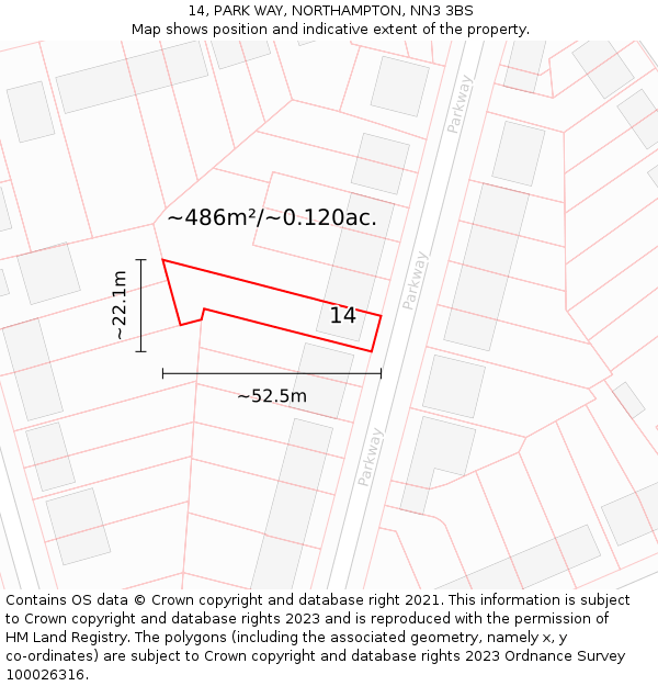 14, PARK WAY, NORTHAMPTON, NN3 3BS: Plot and title map