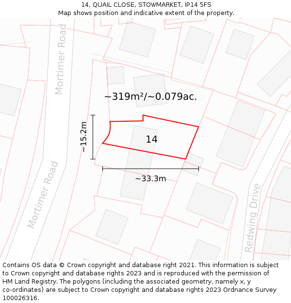 14, QUAIL CLOSE, STOWMARKET, IP14 5FS: Plot and title map