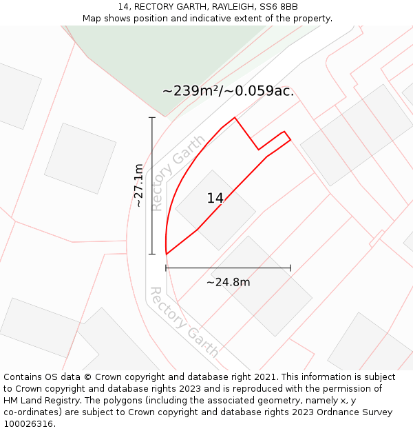 14, RECTORY GARTH, RAYLEIGH, SS6 8BB: Plot and title map