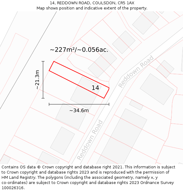 14, REDDOWN ROAD, COULSDON, CR5 1AX: Plot and title map