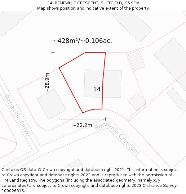 14, RENEVILLE CRESCENT, SHEFFIELD, S5 9DA: Plot and title map