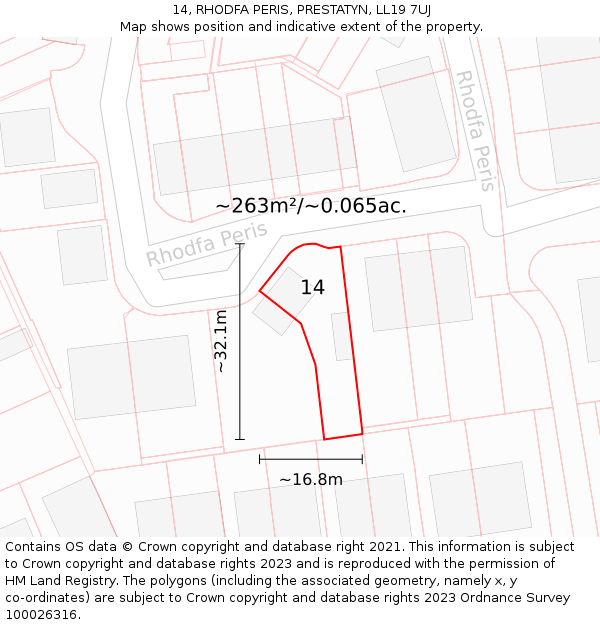 14, RHODFA PERIS, PRESTATYN, LL19 7UJ: Plot and title map