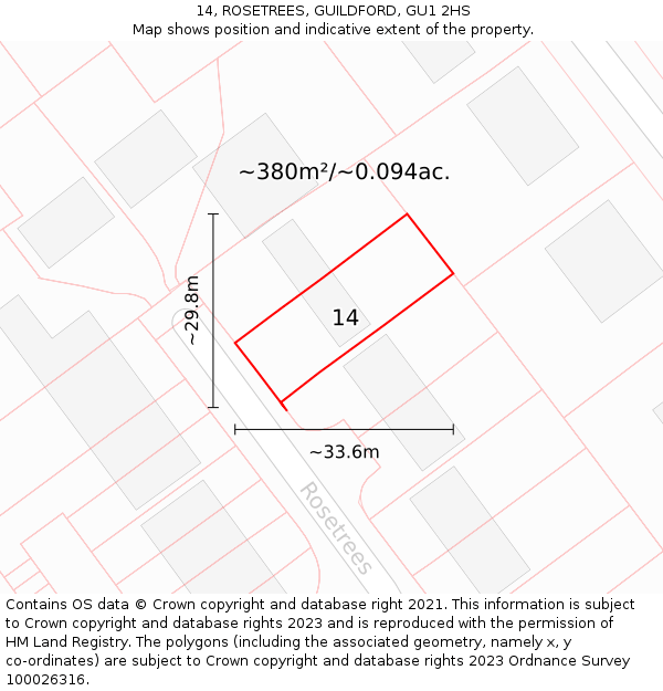 14, ROSETREES, GUILDFORD, GU1 2HS: Plot and title map