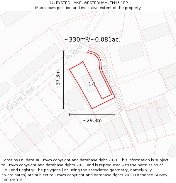 14, RYSTED LANE, WESTERHAM, TN16 1EP: Plot and title map