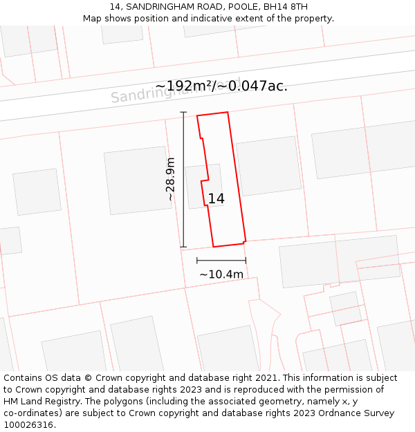 14, SANDRINGHAM ROAD, POOLE, BH14 8TH: Plot and title map