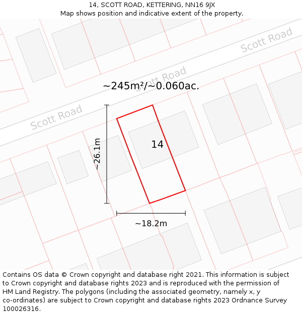 14, SCOTT ROAD, KETTERING, NN16 9JX: Plot and title map