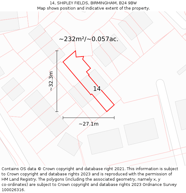 14, SHIPLEY FIELDS, BIRMINGHAM, B24 9BW: Plot and title map