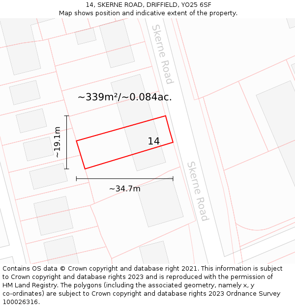 14, SKERNE ROAD, DRIFFIELD, YO25 6SF: Plot and title map