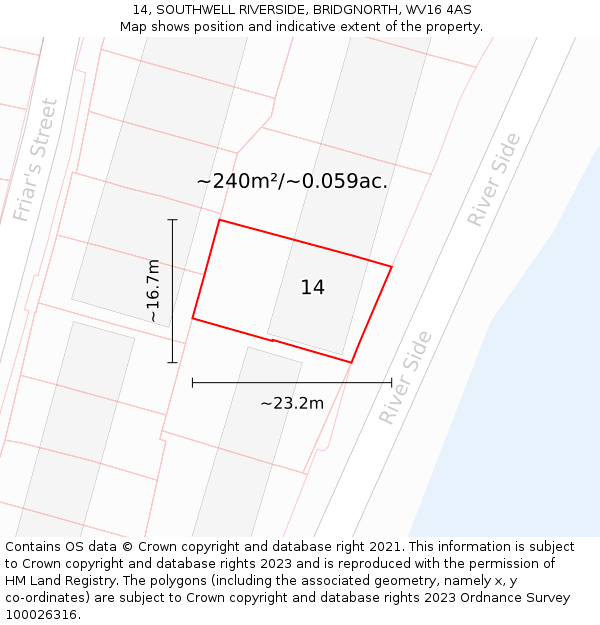 14, SOUTHWELL RIVERSIDE, BRIDGNORTH, WV16 4AS: Plot and title map