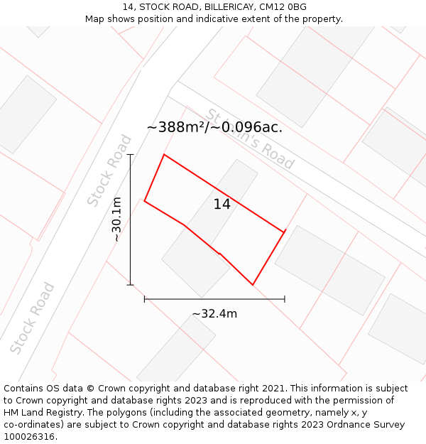 14, STOCK ROAD, BILLERICAY, CM12 0BG: Plot and title map