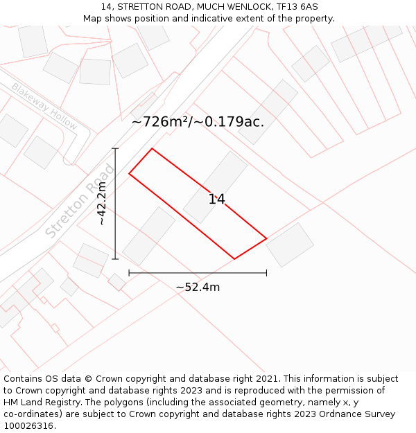 14, STRETTON ROAD, MUCH WENLOCK, TF13 6AS: Plot and title map