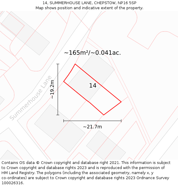 14, SUMMERHOUSE LANE, CHEPSTOW, NP16 5SP: Plot and title map