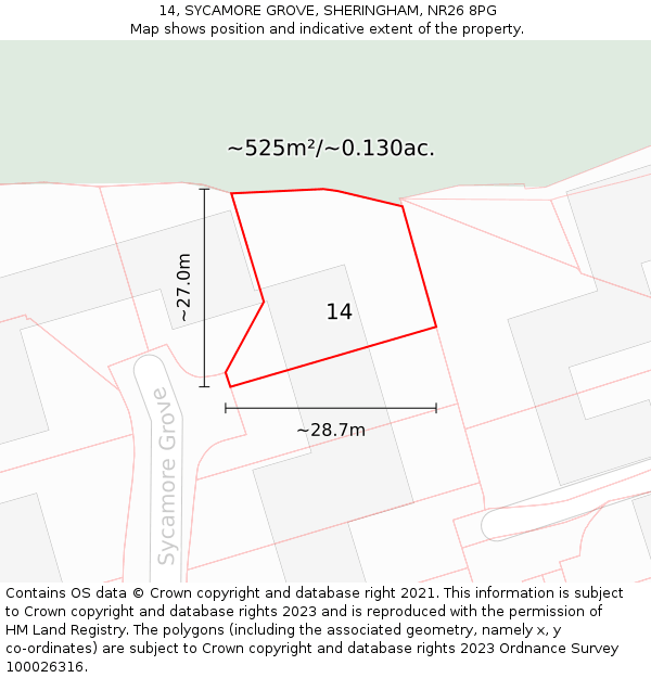 14, SYCAMORE GROVE, SHERINGHAM, NR26 8PG: Plot and title map