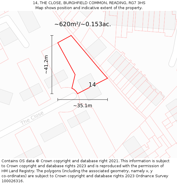 14, THE CLOSE, BURGHFIELD COMMON, READING, RG7 3HS: Plot and title map