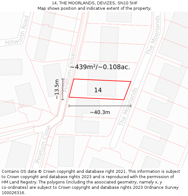 14, THE MOORLANDS, DEVIZES, SN10 5HF: Plot and title map