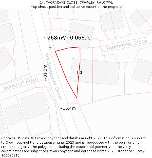 14, THORNDYKE CLOSE, CRAWLEY, RH10 7WL: Plot and title map