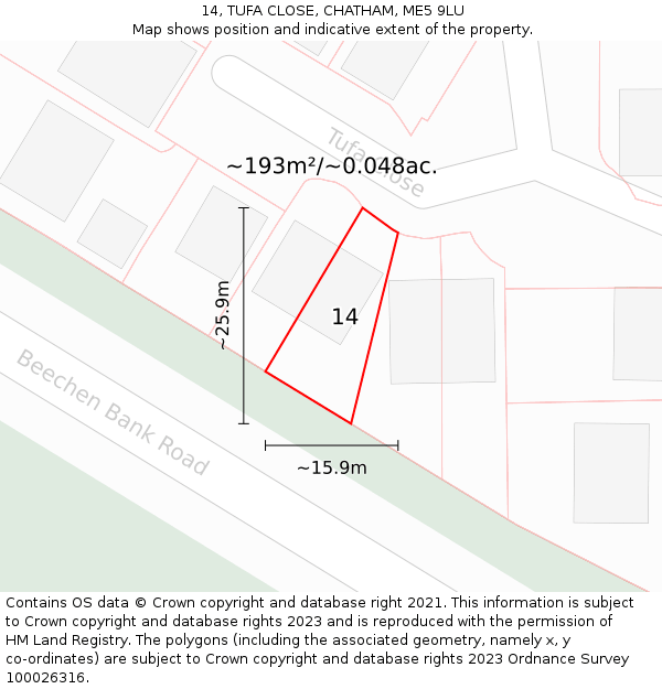 14, TUFA CLOSE, CHATHAM, ME5 9LU: Plot and title map