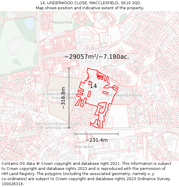 14, UNDERWOOD CLOSE, MACCLESFIELD, SK10 3QD: Plot and title map