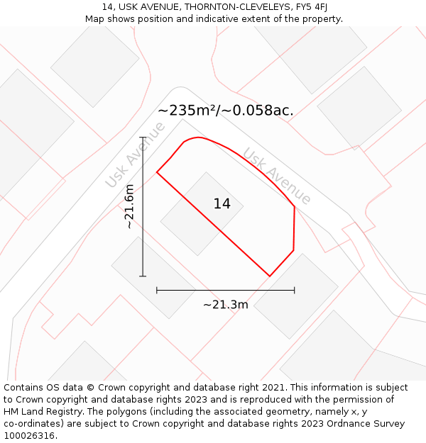 14, USK AVENUE, THORNTON-CLEVELEYS, FY5 4FJ: Plot and title map