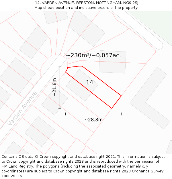 14, VARDEN AVENUE, BEESTON, NOTTINGHAM, NG9 2SJ: Plot and title map