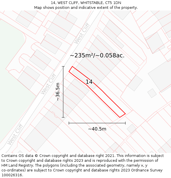 14, WEST CLIFF, WHITSTABLE, CT5 1DN: Plot and title map