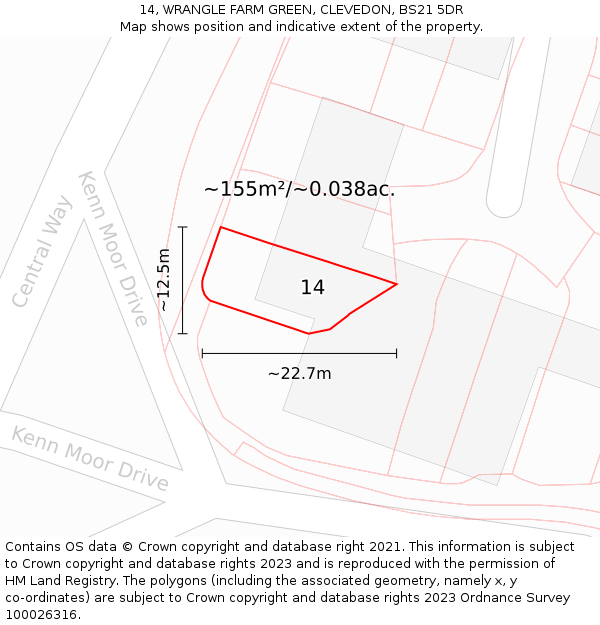 14, WRANGLE FARM GREEN, CLEVEDON, BS21 5DR: Plot and title map