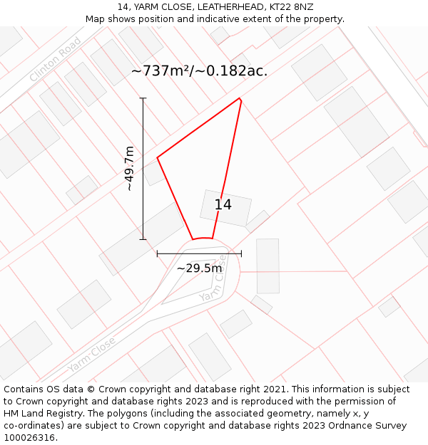 14, YARM CLOSE, LEATHERHEAD, KT22 8NZ: Plot and title map