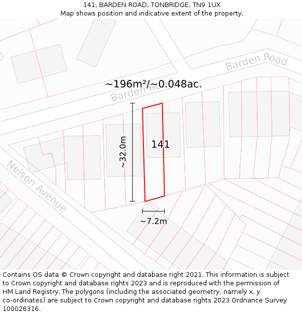 141, BARDEN ROAD, TONBRIDGE, TN9 1UX: Plot and title map