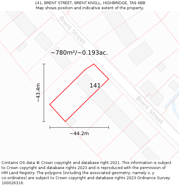 141, BRENT STREET, BRENT KNOLL, HIGHBRIDGE, TA9 4BB: Plot and title map