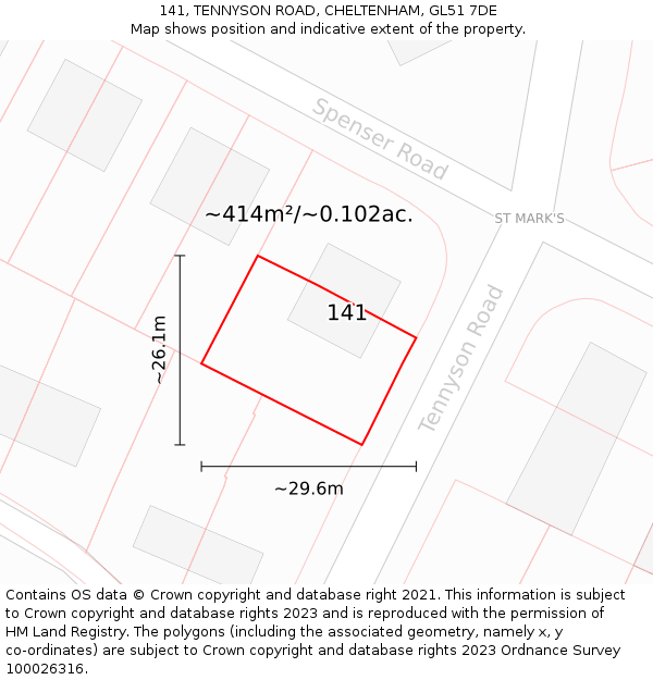 141, TENNYSON ROAD, CHELTENHAM, GL51 7DE: Plot and title map