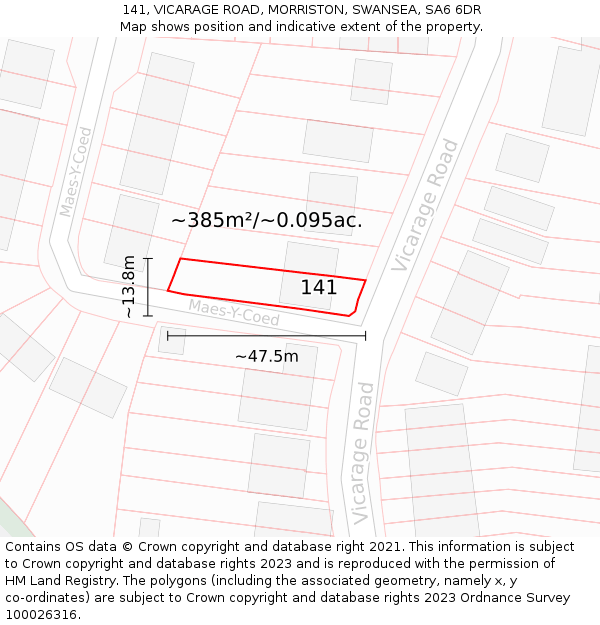 141, VICARAGE ROAD, MORRISTON, SWANSEA, SA6 6DR: Plot and title map