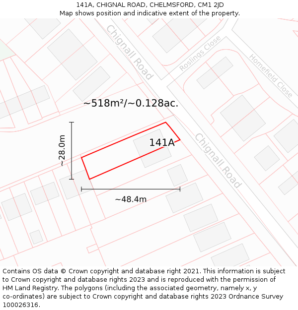 141A, CHIGNAL ROAD, CHELMSFORD, CM1 2JD: Plot and title map