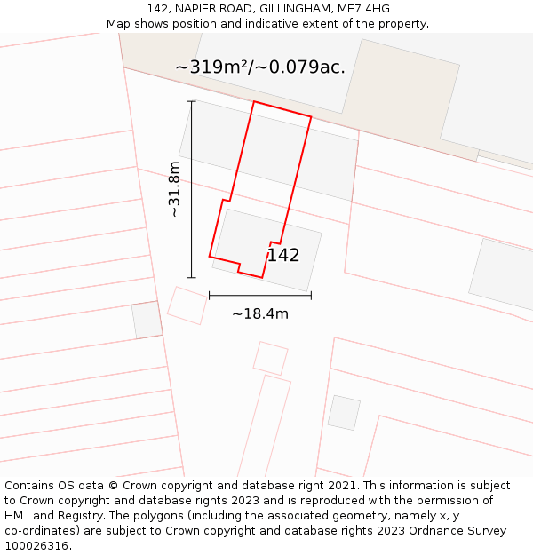 142, NAPIER ROAD, GILLINGHAM, ME7 4HG: Plot and title map