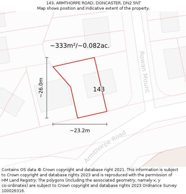 143, ARMTHORPE ROAD, DONCASTER, DN2 5NT: Plot and title map